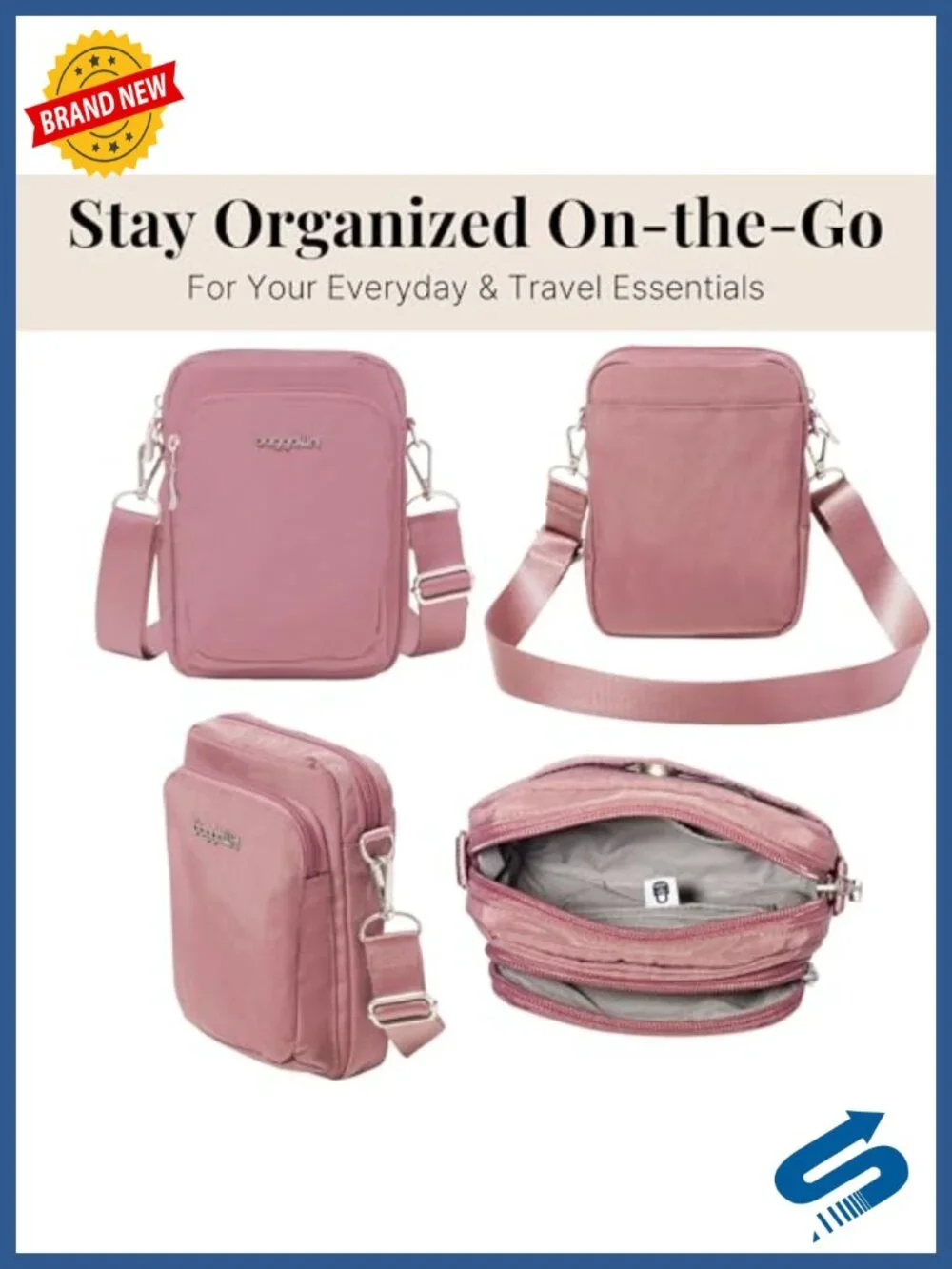 Baggallini Modern Everywhere Explorer Lightweight RFID Crossbody Sling Nylon